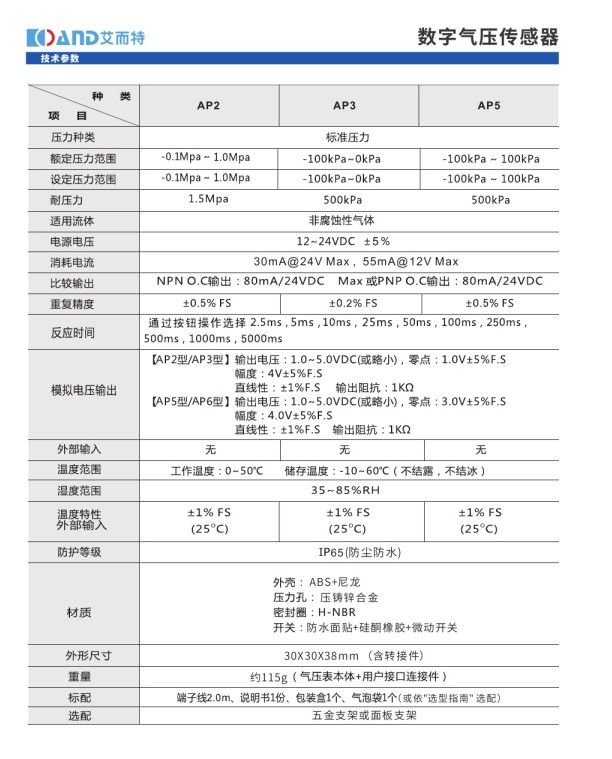 艾而特气压表参数